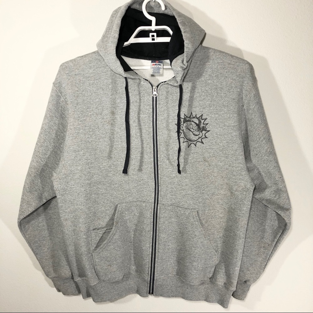 Jerzees Light Gray Popeye Themed Large Hoodie